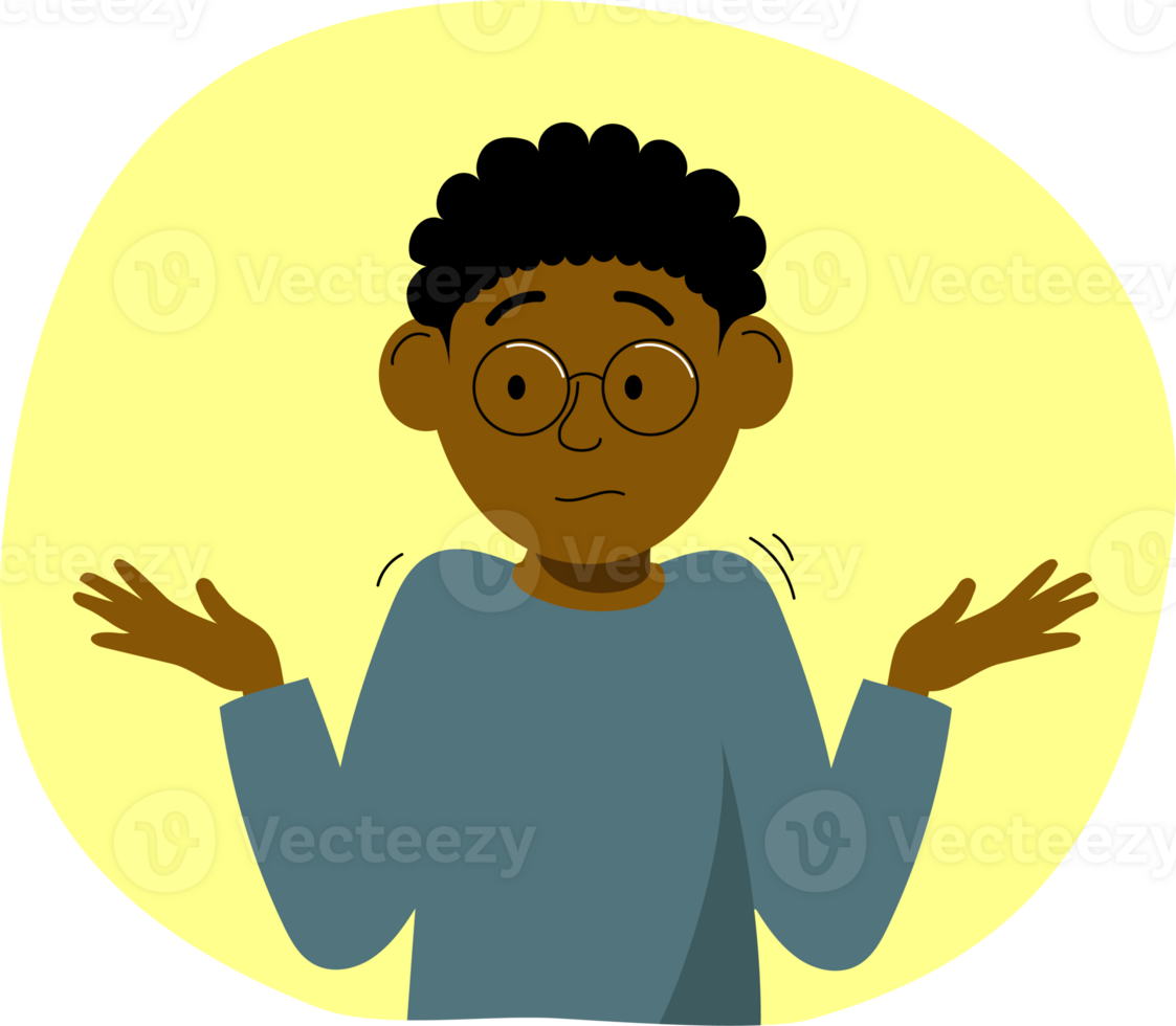 boy with glasses is shrugging his shoulders png