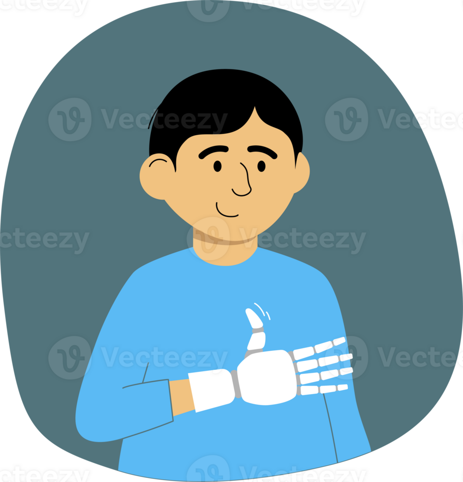 cartoon boy with a prosthetic hand png