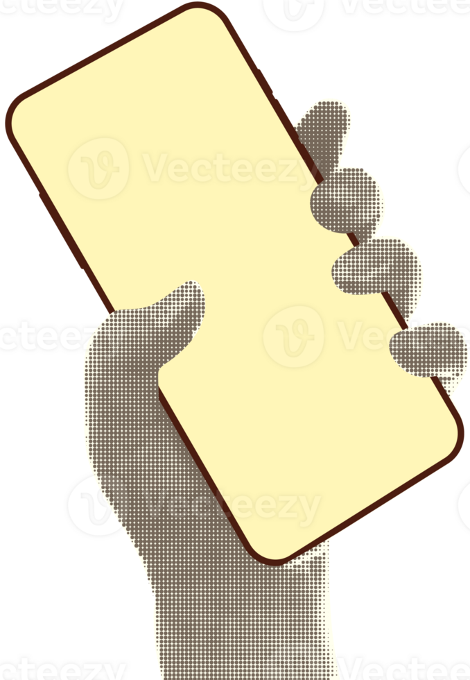 Collage with halftone style hands hold smartphone Minimalist metaphor concept finance-themed mobile applications, online sales, social media. Idea for web banner Cutouts magazine. illustration png