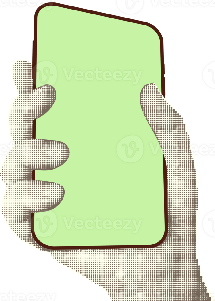 Collage with halftone style hands hold smartphone Minimalist metaphor concept finance-themed mobile applications, online sales, social media. Idea for web banner Cutouts magazine. illustration png