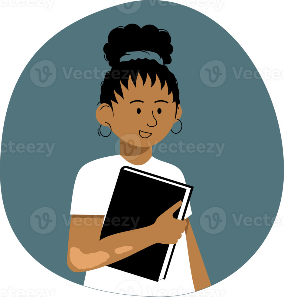 cartoon girl with skin condition holding a book png