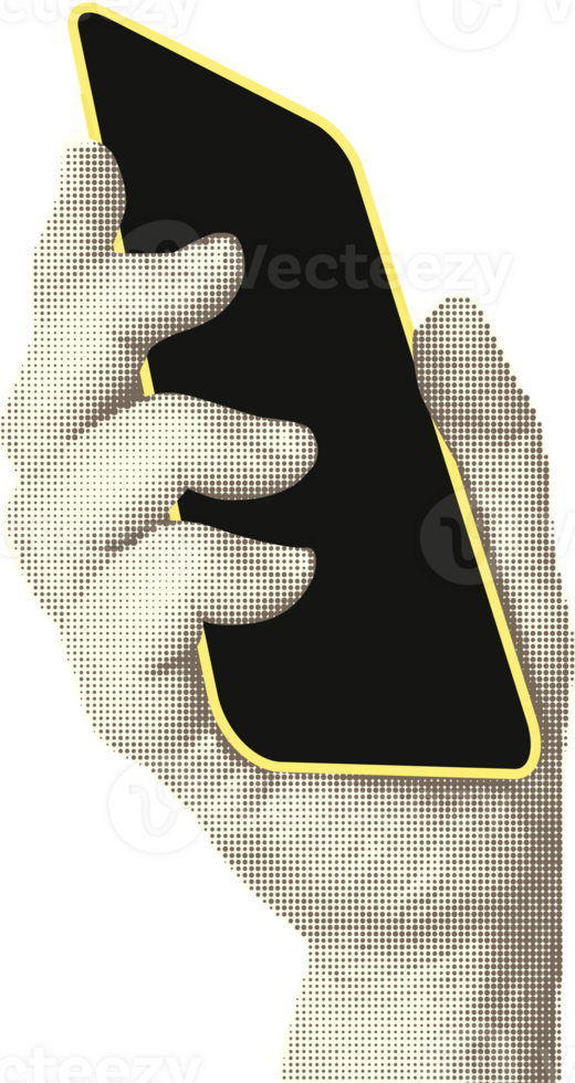 Collage with halftone style hands hold smartphone Minimalist metaphor concept finance-themed mobile applications, online sales, social media. Idea for web banner Cutouts magazine. illustration png