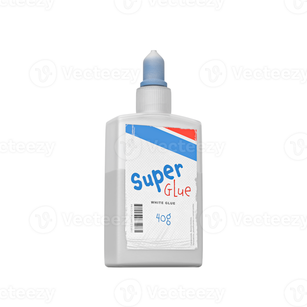 white glue bottle with blue cap and torn and destroyed information sticker, for scene creation png