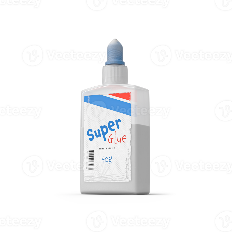 white glue bottle with blue cap and torn and destroyed information sticker, for scene creation png