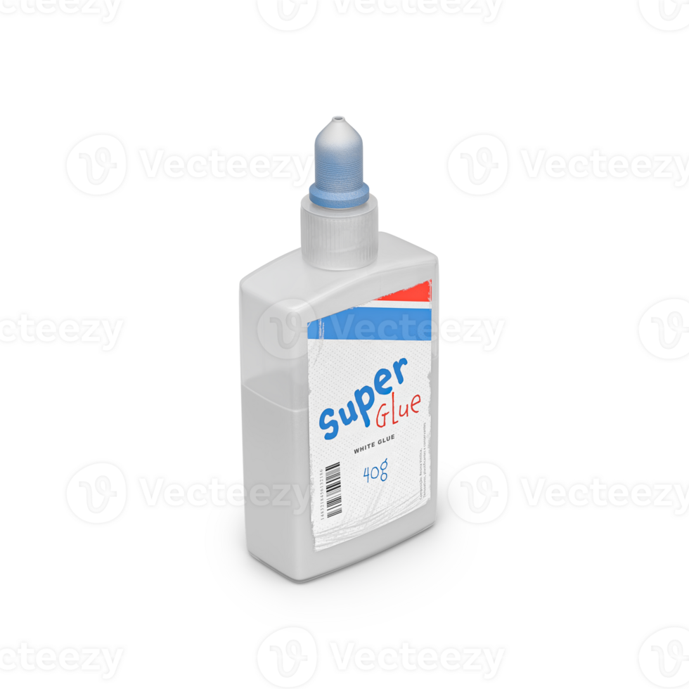 white glue bottle with blue cap and torn and destroyed information sticker, for scene creation png