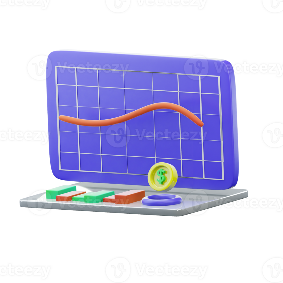 3D Rendering Illustrations Of Dashboard Investment Statistic With Gold Coin png