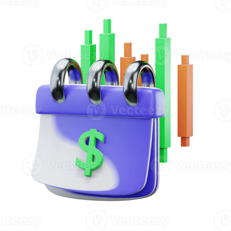 3D Rendering Illustrations Of Investment Calendar With Candlestick Chart png
