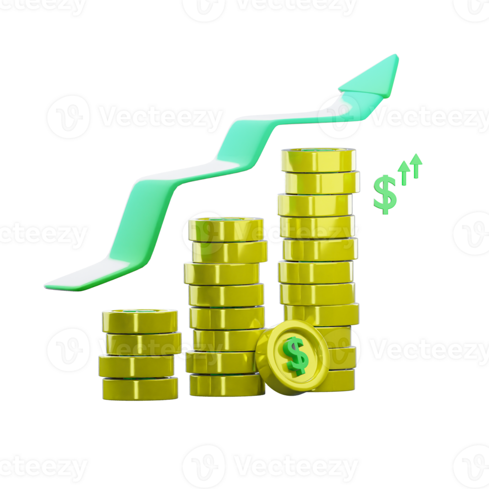 3D Rendering Illustrations Of Arrow Candlestick Chart Gold Coin png