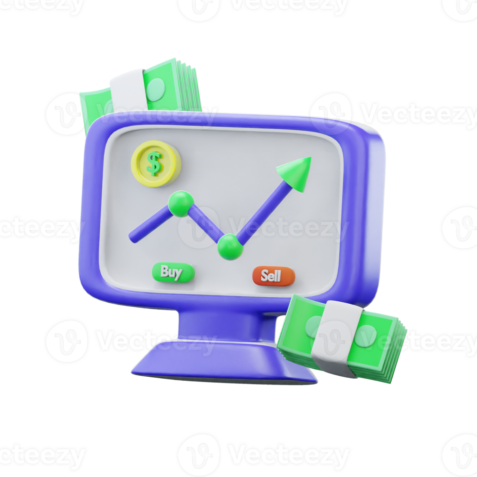 3D Rendering Illustrations Of Monitor Chart With Money png