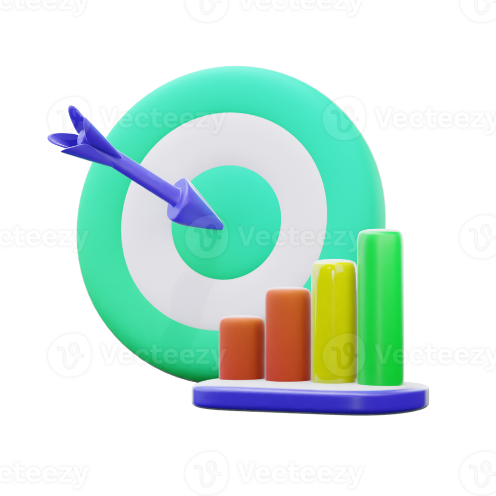 3D Rendering Illustrations Of Arrow Target And Growth Statistic png