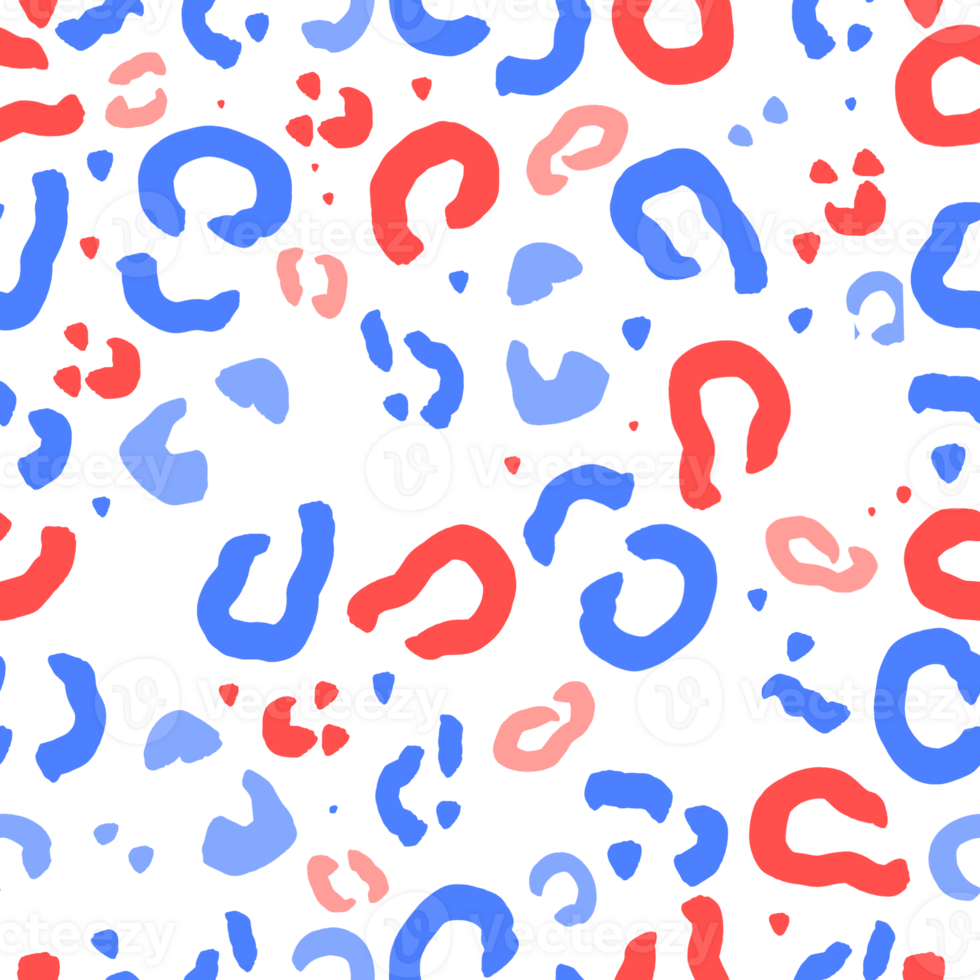Fourth of July cheetah seamless repeat pattern, Red white blue patriotic leopard animal print digital paper isolated on transparent background. png
