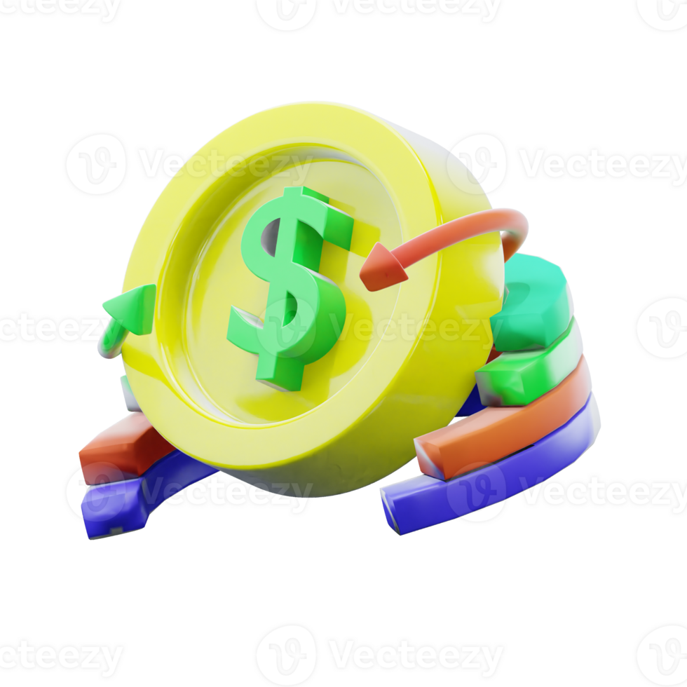 3D Rendering Illustrations Of Money Coin Exchange With Pie Chart Circle Diagram png