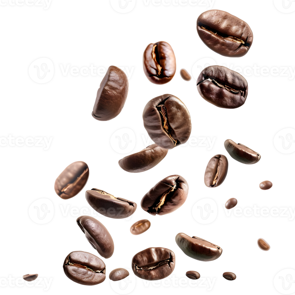 Coffee Beans in Air on Transparent Background png