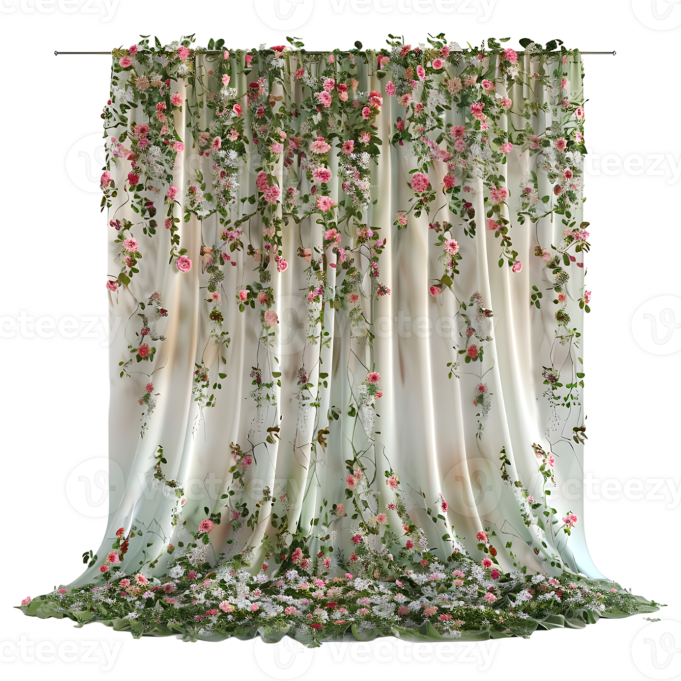 White Curtains with Flowers on it on Transparent Background png