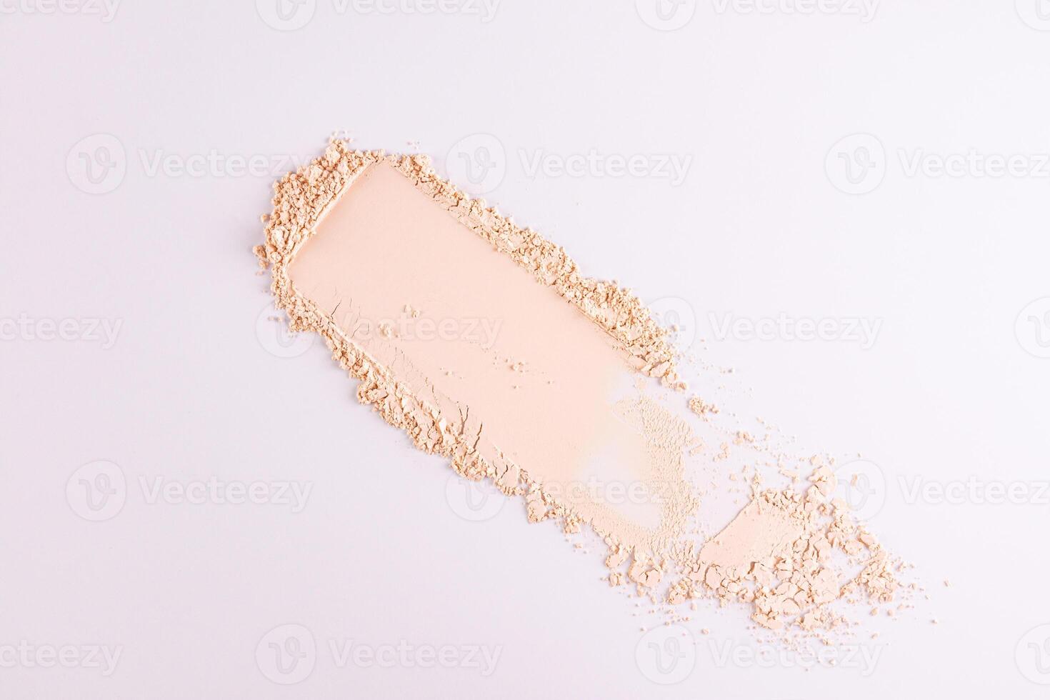 Loose powder swatch for face makeup. Universal tone. Light and delicate powder structure. Pastel background. A copy space. layout. mockup. photo