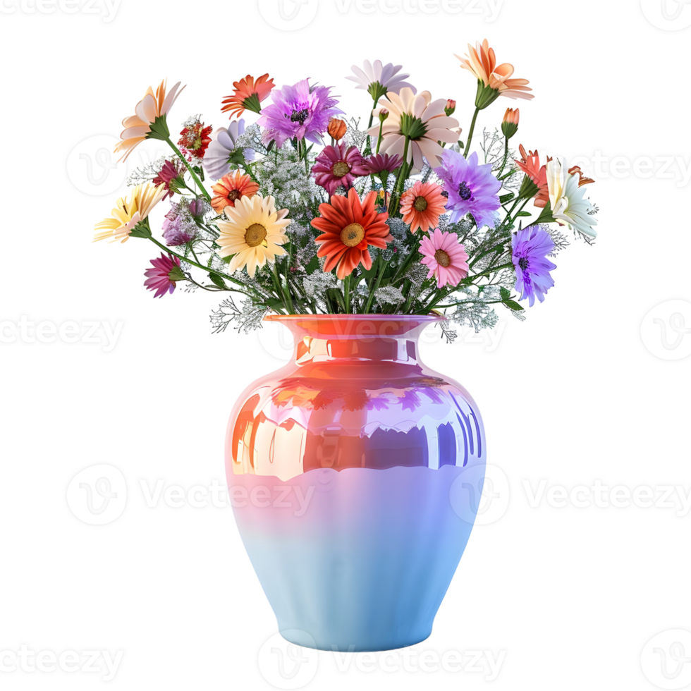 Colorful Flower in a Pot on Transparent Background png