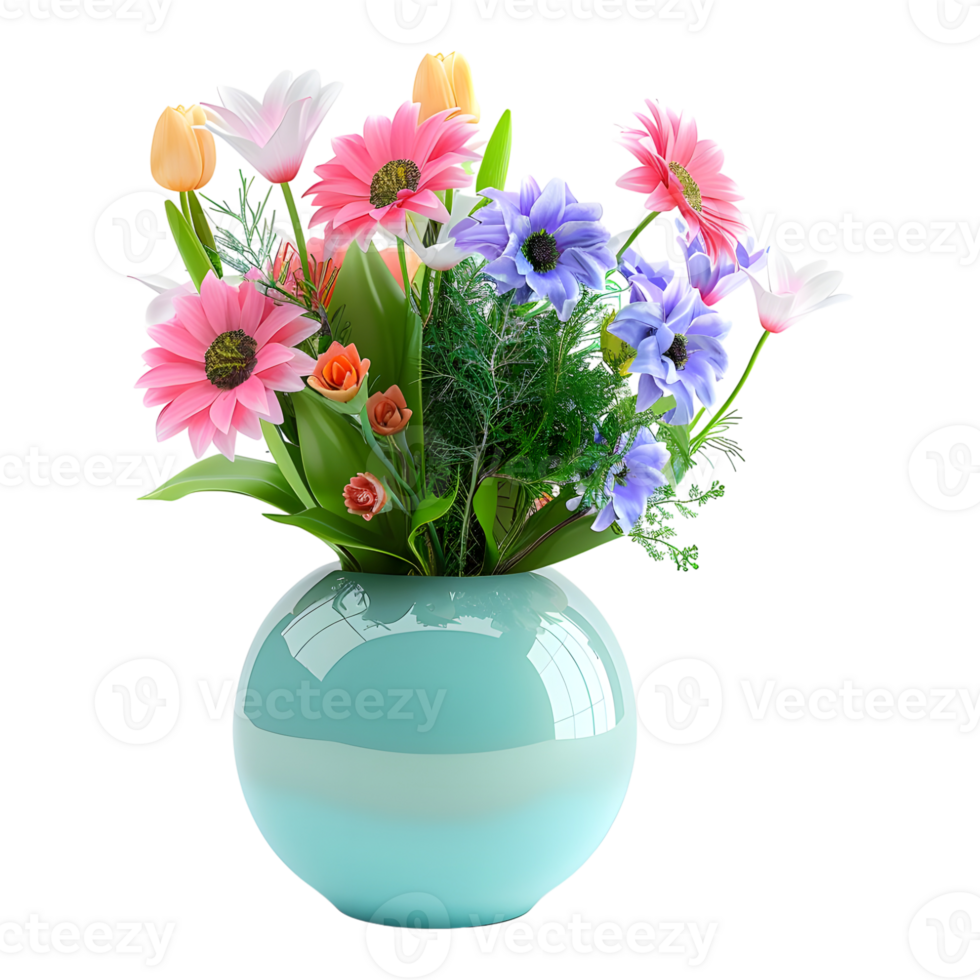 Colorful Flower in a Pot on Transparent Background png