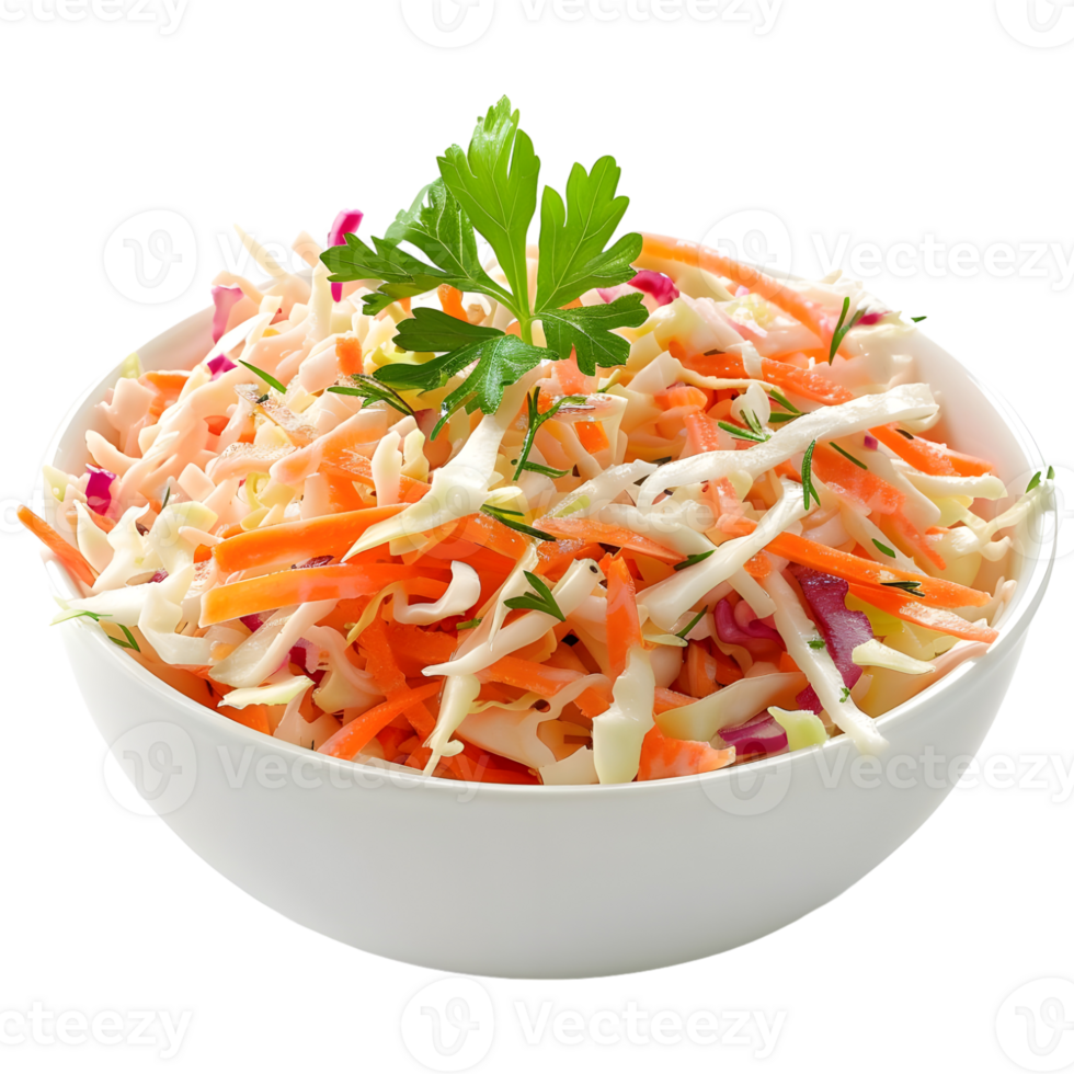 Salad of coleslaw with carrots and cabbage on Transparent Background png