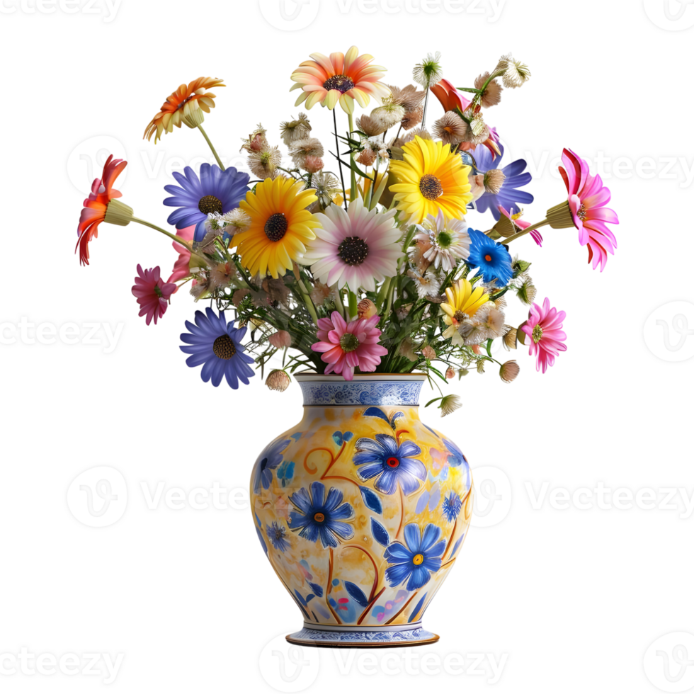 Colorful Flower in a Pot on Transparent Background png