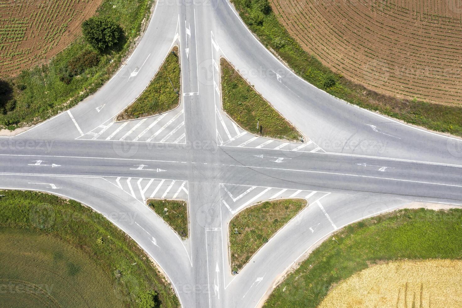 Aerial view from a drone of a part of a road junction. Transportation and infrastructure concept photo