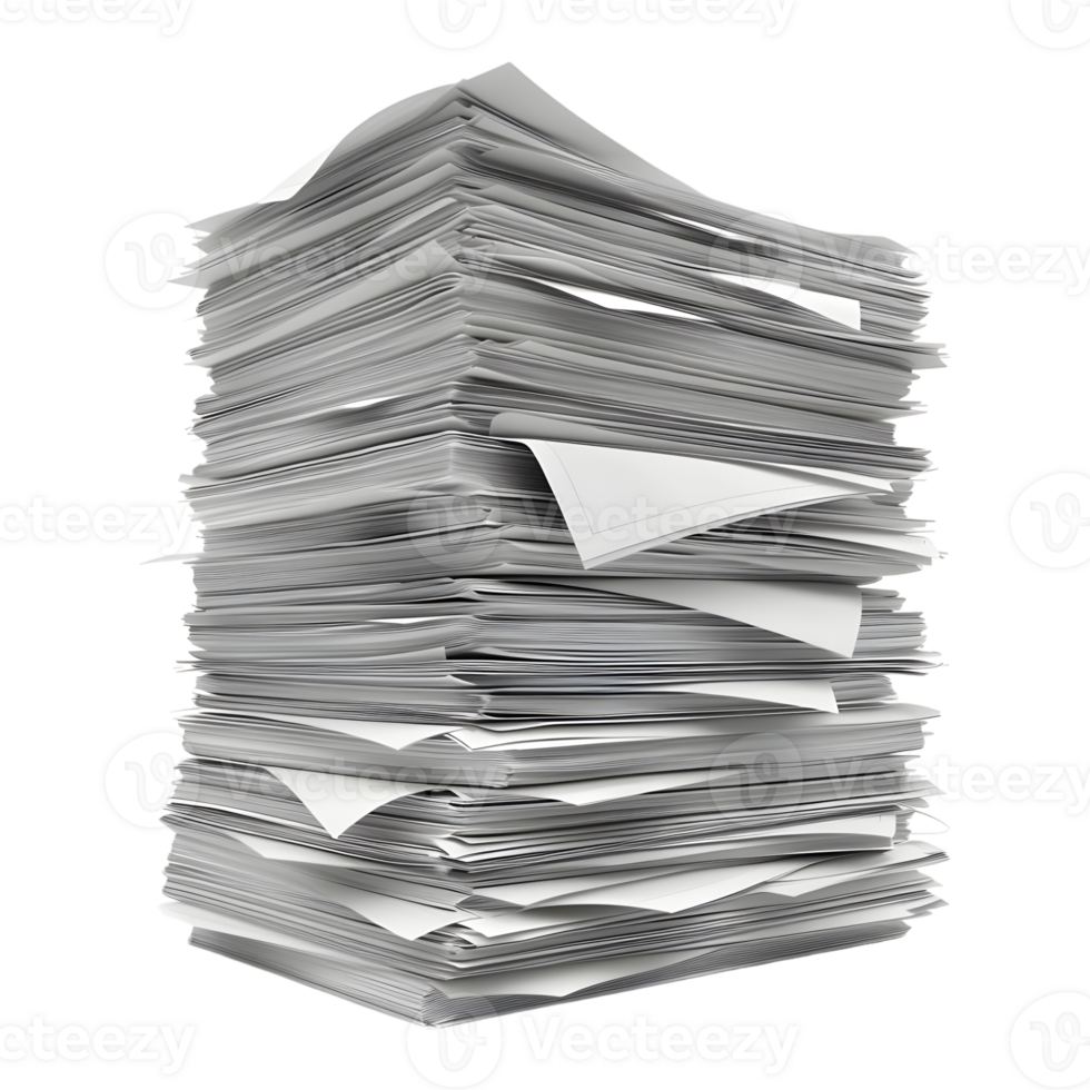 Pile of White Blank Papers on Transparent Background png