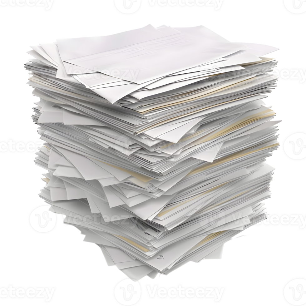 Pile of White Blank Papers on Transparent Background png