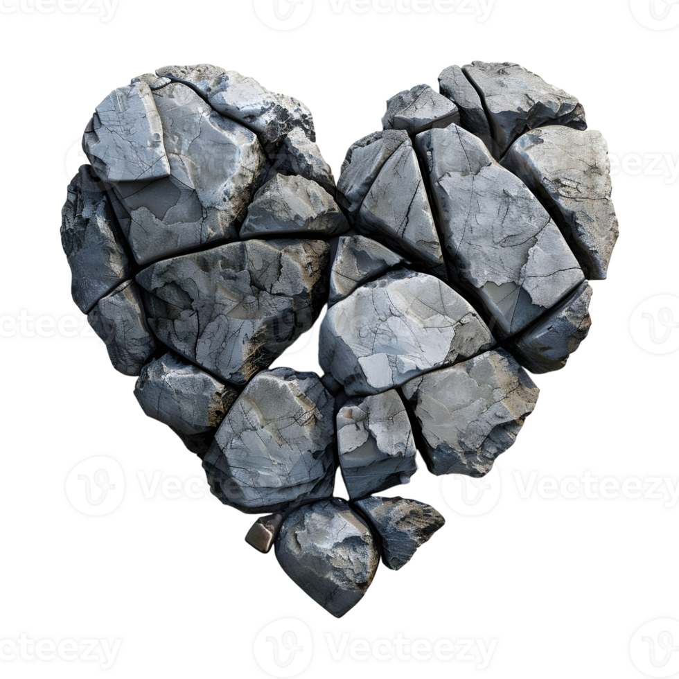 Cracked Stone Heart on Transparent Background png
