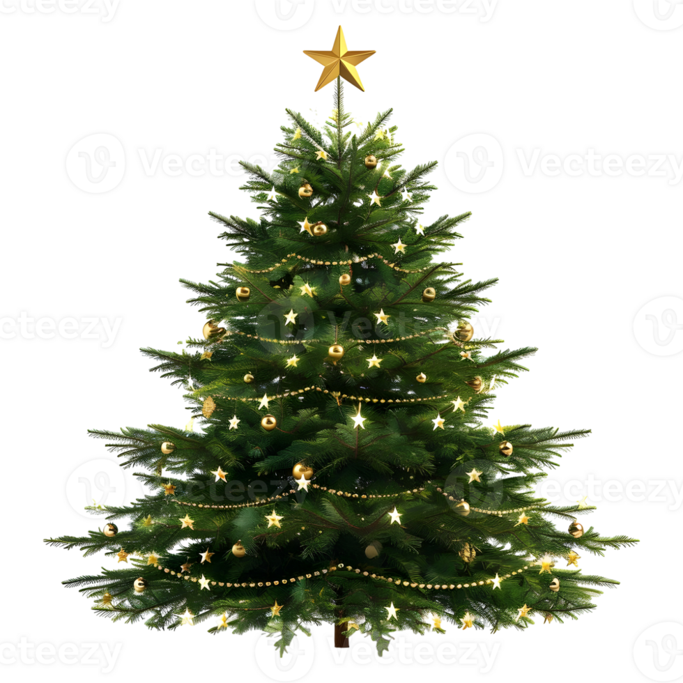 Christmas Tree with Stars, Light, Gift Boxes on Transparent Background png