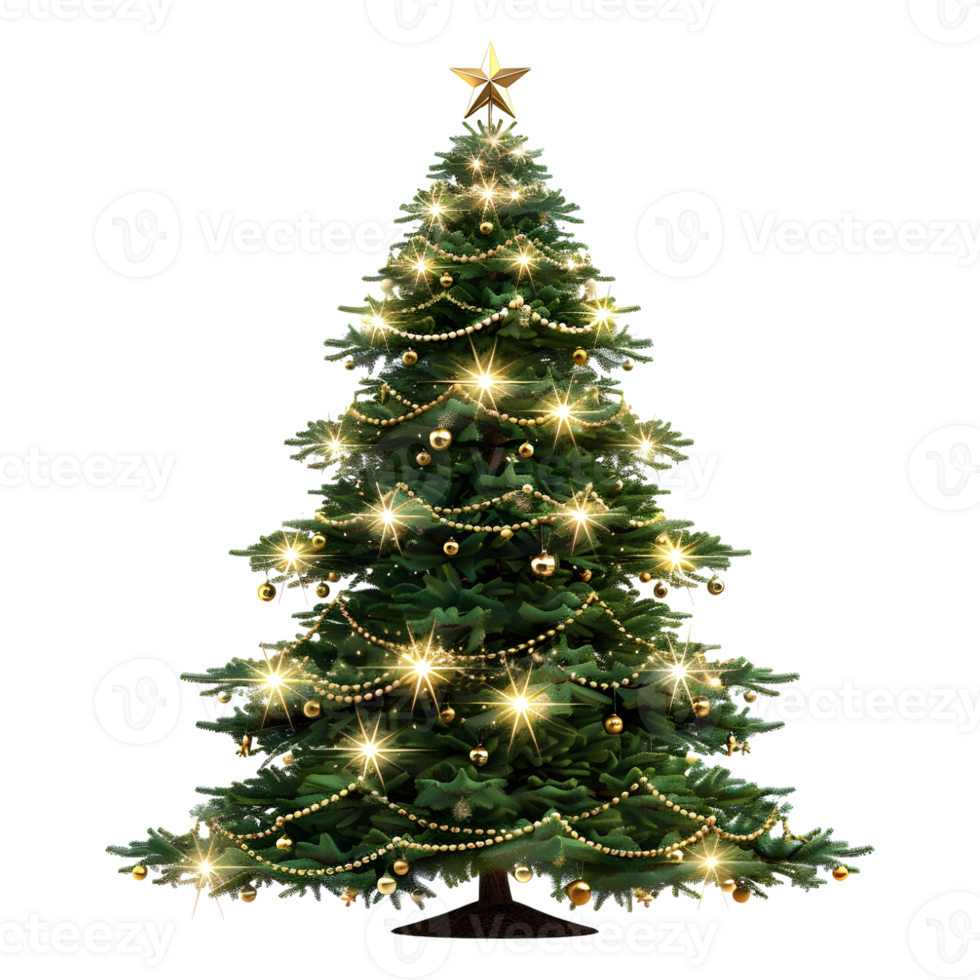 Christmas Tree with Stars, Light, Gift Boxes on Transparent Background png