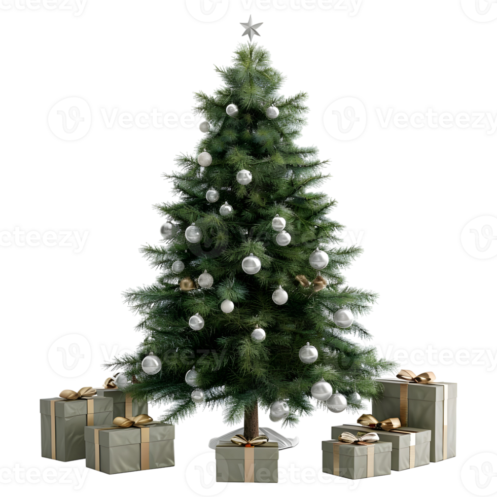 Christmas Tree with Stars, Light, Gift Boxes on Transparent Background png