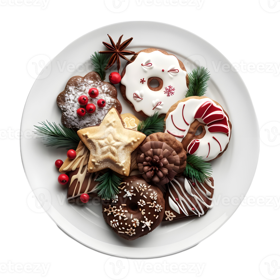 Christmas Biscuits in a Plate on Transparent Background png