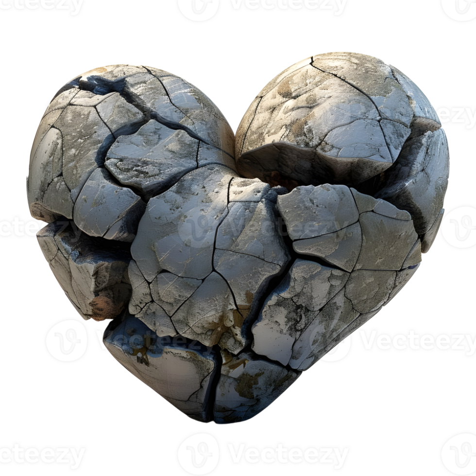 Cracked Stone Heart on Transparent Background png