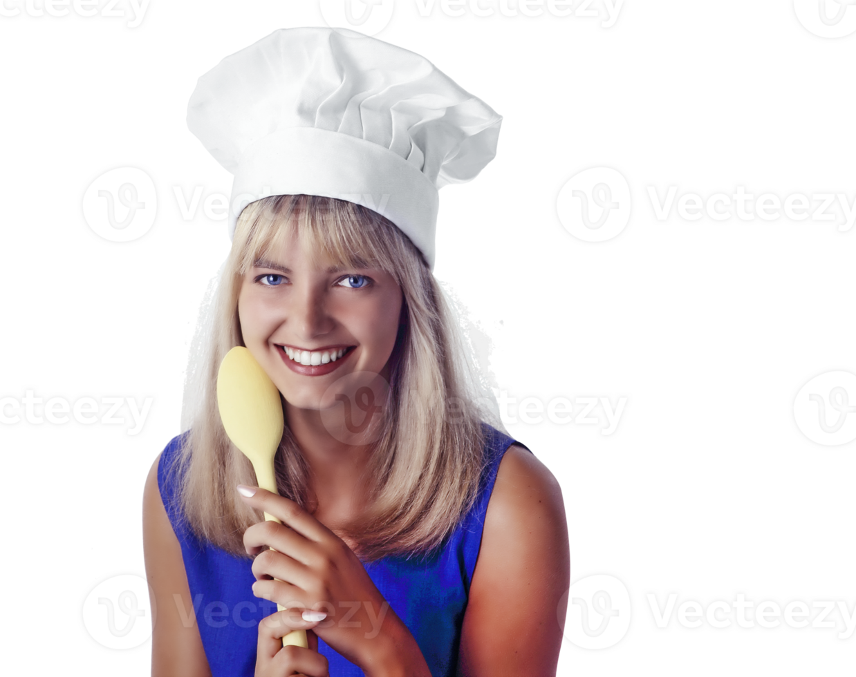 young smiling blonde chef on neutral background png