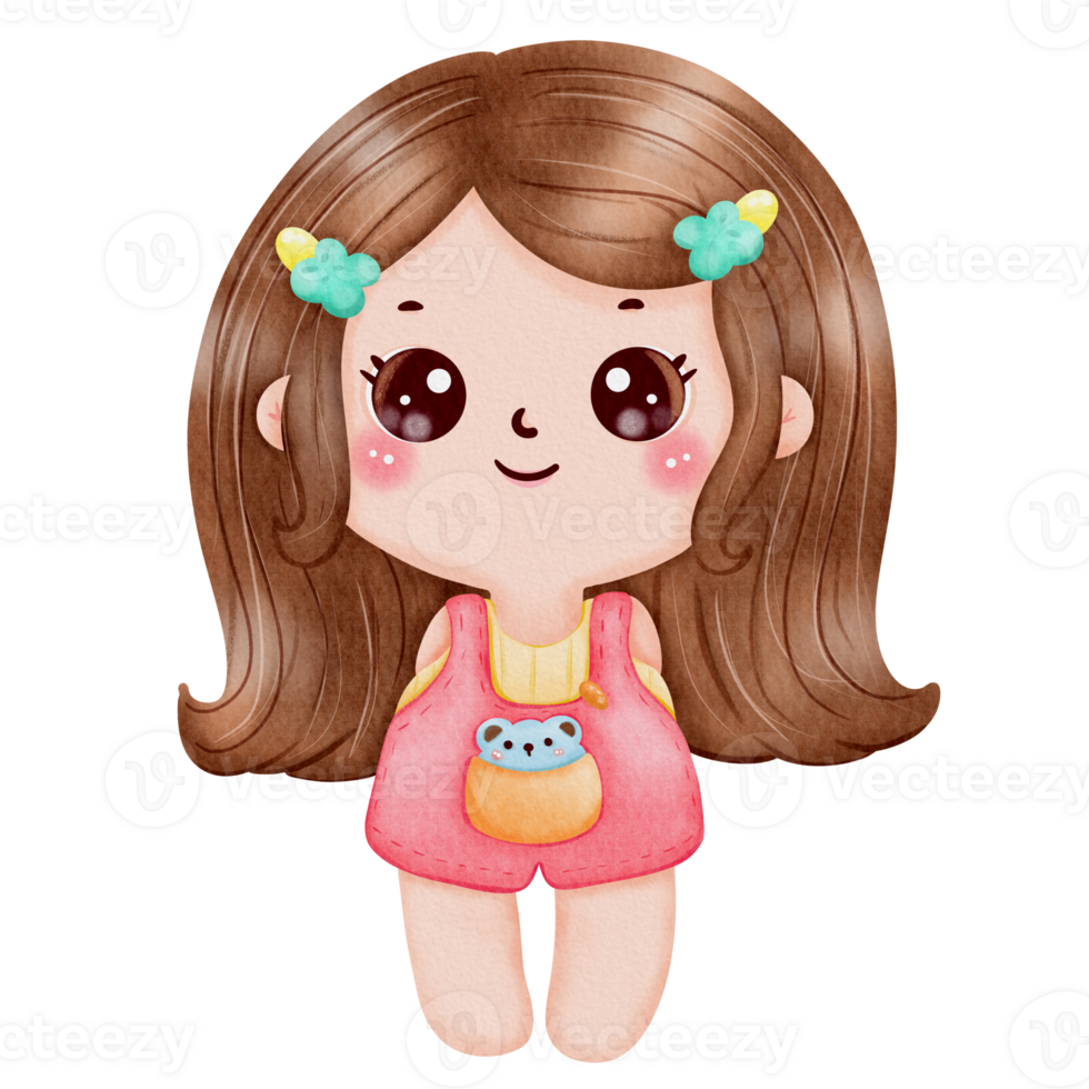 Drawing of a happy girl in chibi style png