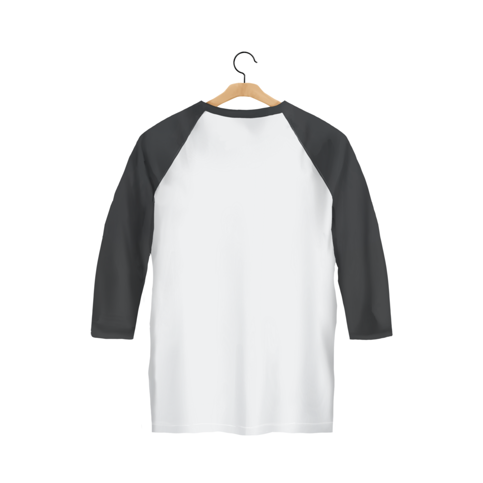 T Shirt Raglan back view with two tone color white and black png