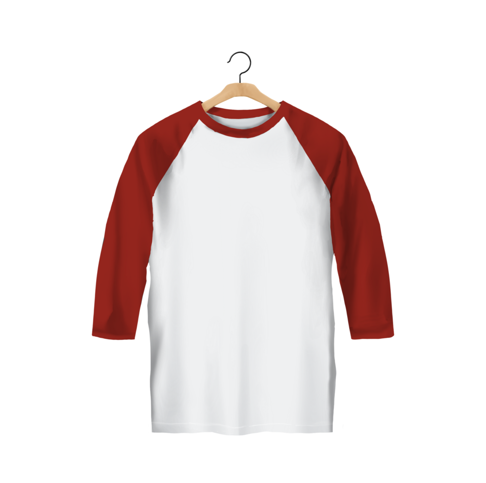 T Shirt Raglan Front view white and red png
