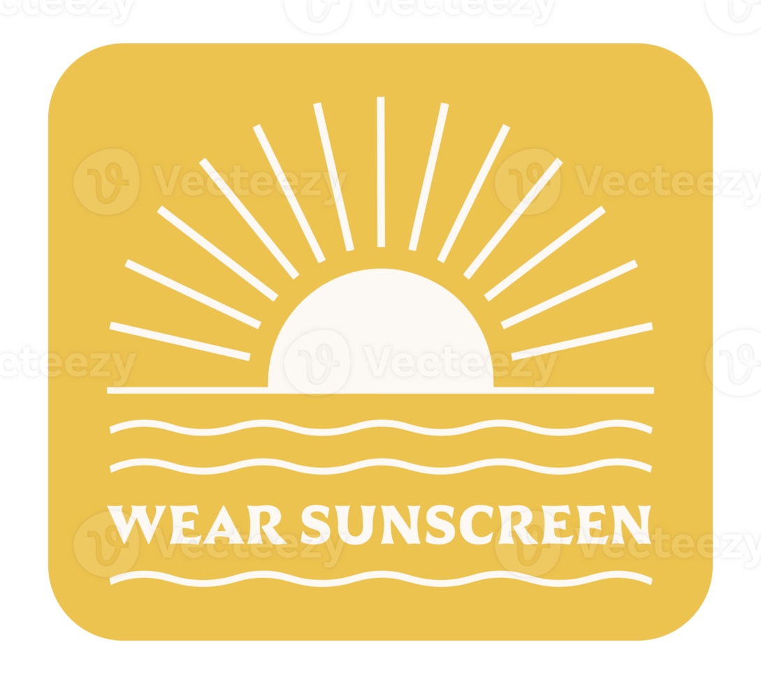 Wear sunscreen reminder sun spf protection lettering retro aesthetic ocean beach skin care text for dermatologist funny quotes print sticker badge png