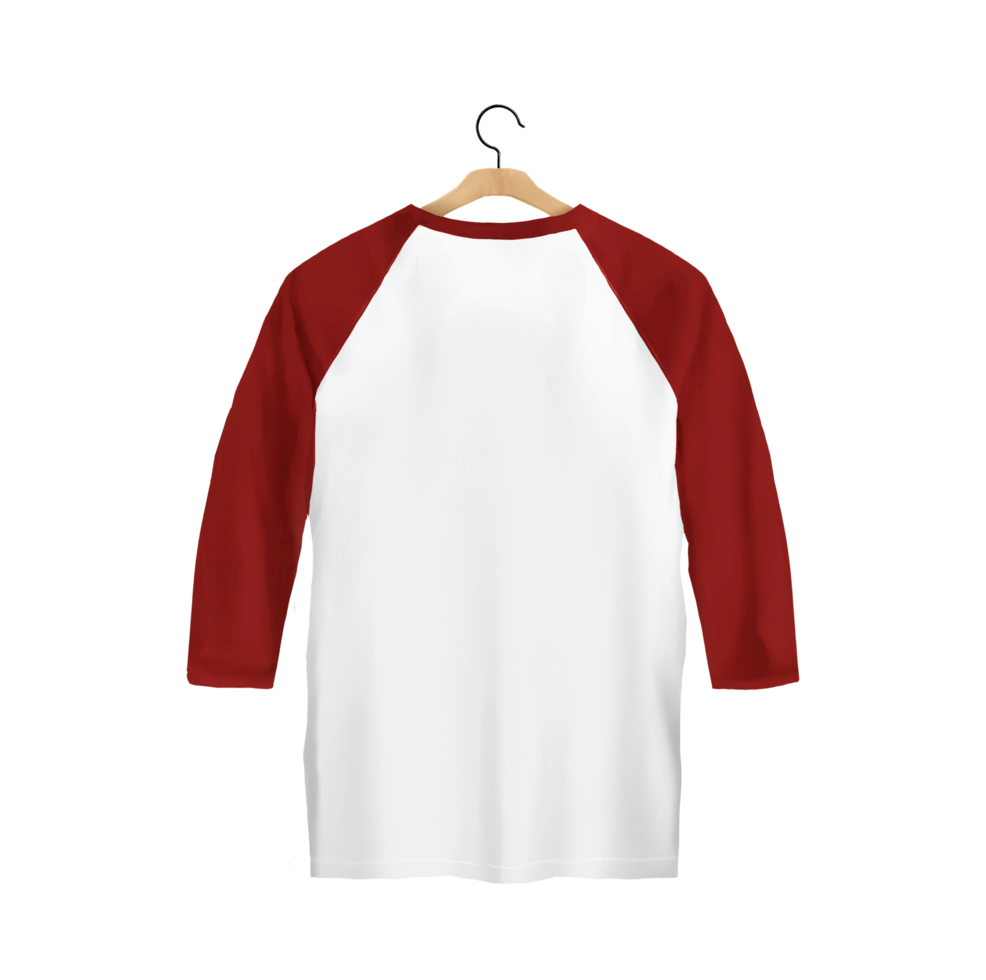 T Shirt Raglan red color back view png