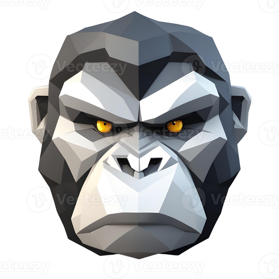 An angry Gorilla Head 3d png