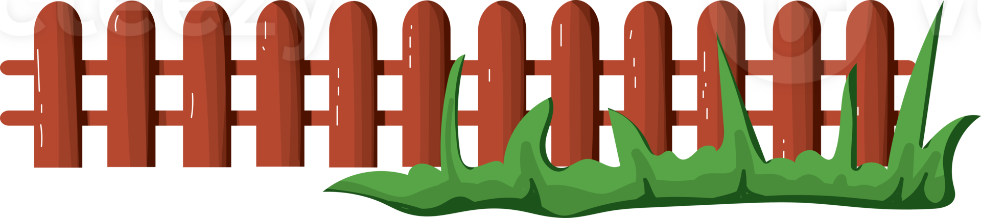 Brown wooden picket fence with green grass png