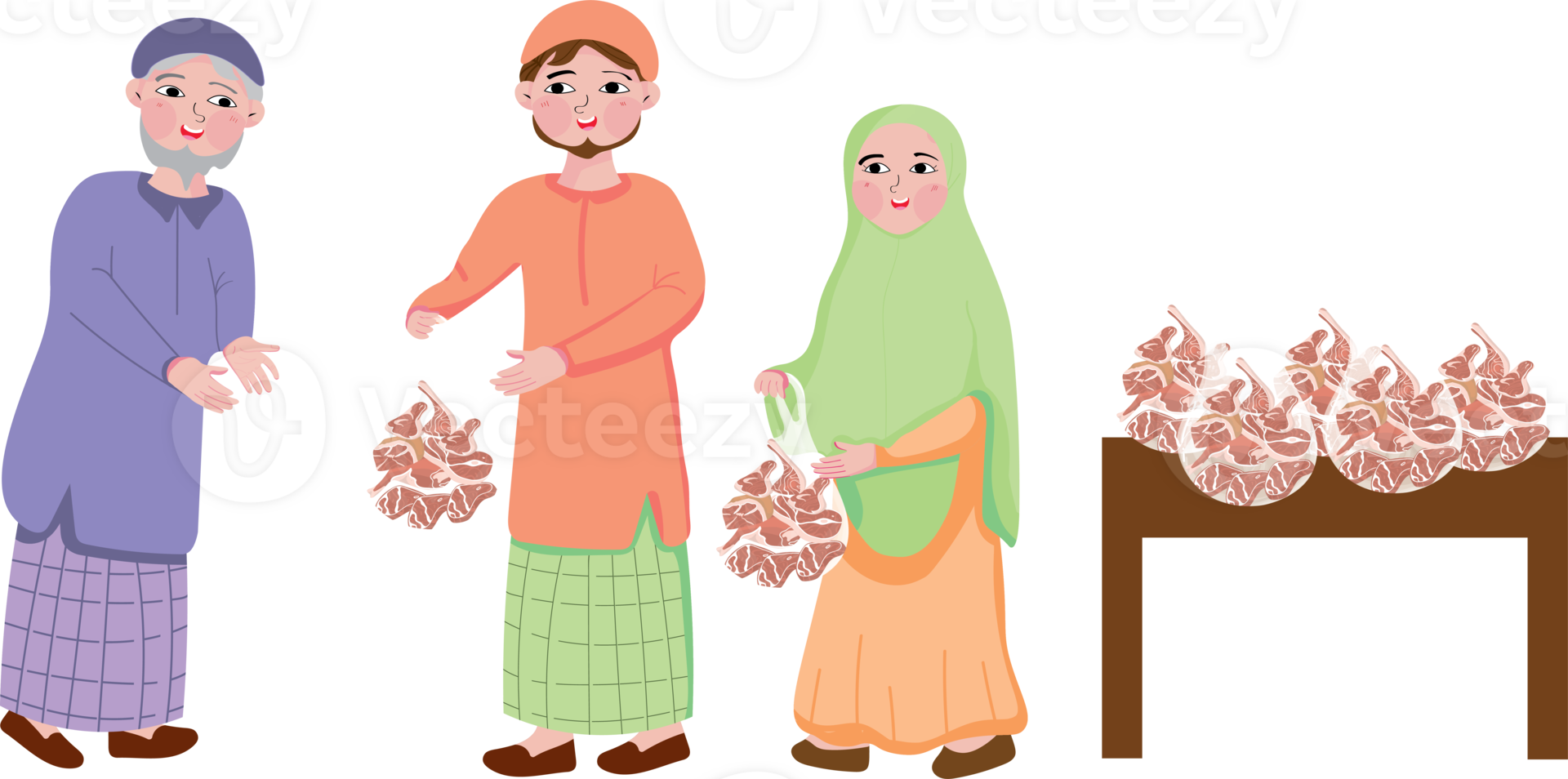 A Muslim distributing sacrificial meat for Eid Adha png