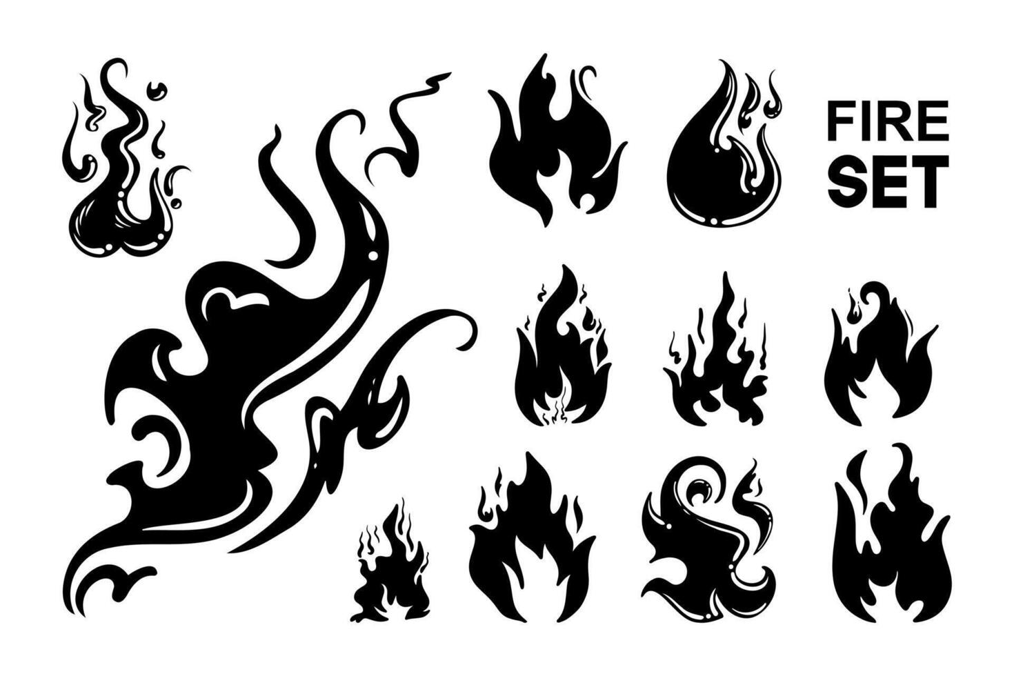 Fire image, flame icon. Black icon isolated on white background. vector