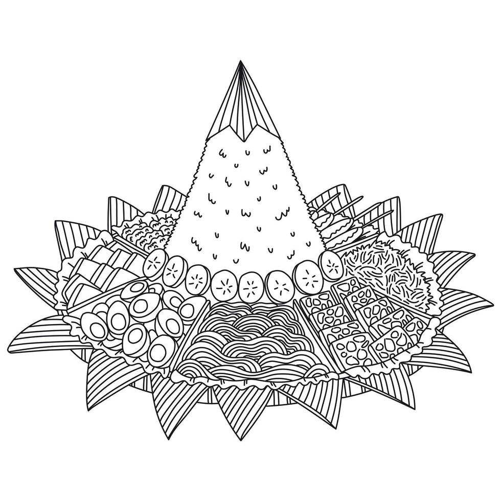 nasi tumpeng food art outline illustration vector