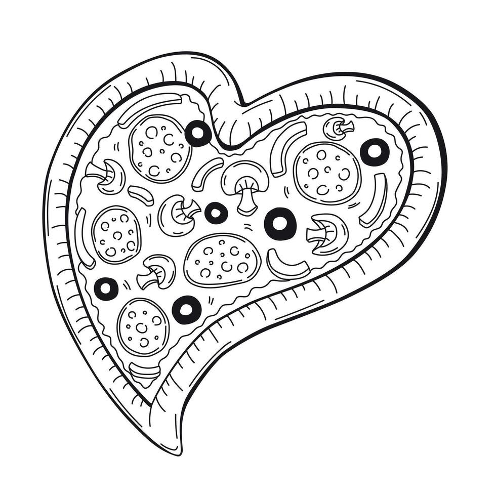 Outline heart shaped pizza illustration vector