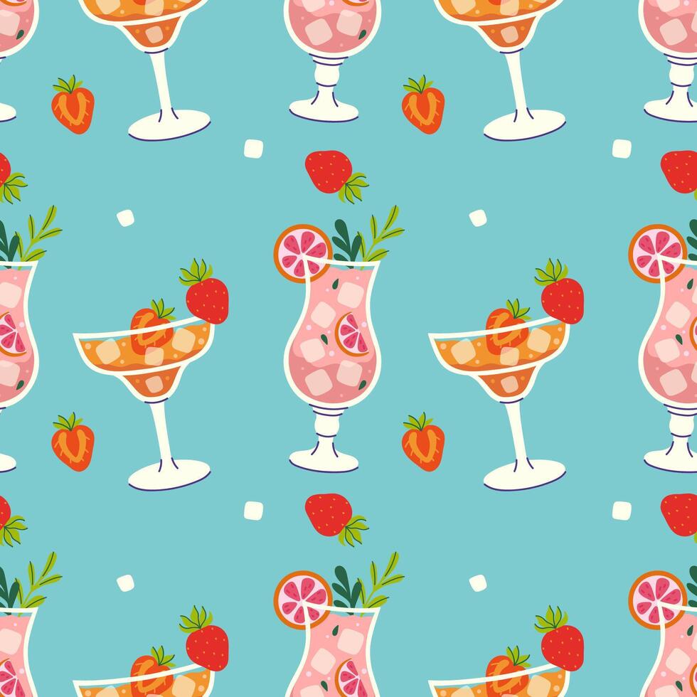 Seamless pattern with summer refreshing cocktails. graphics. vector