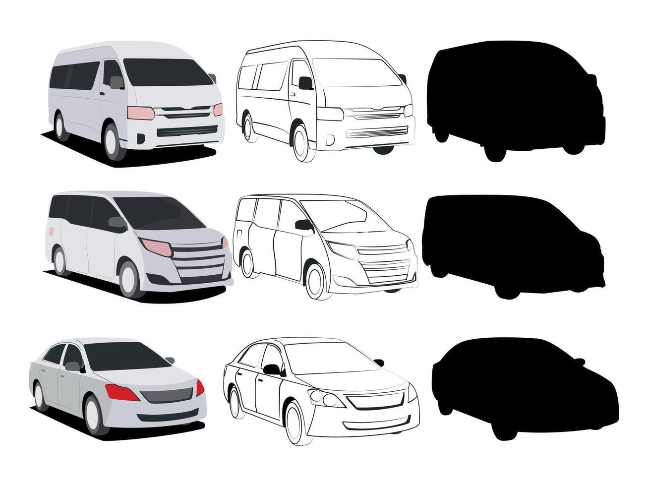 Cars of different types of illustrations set side view of micro, mini micro, sedan vector
