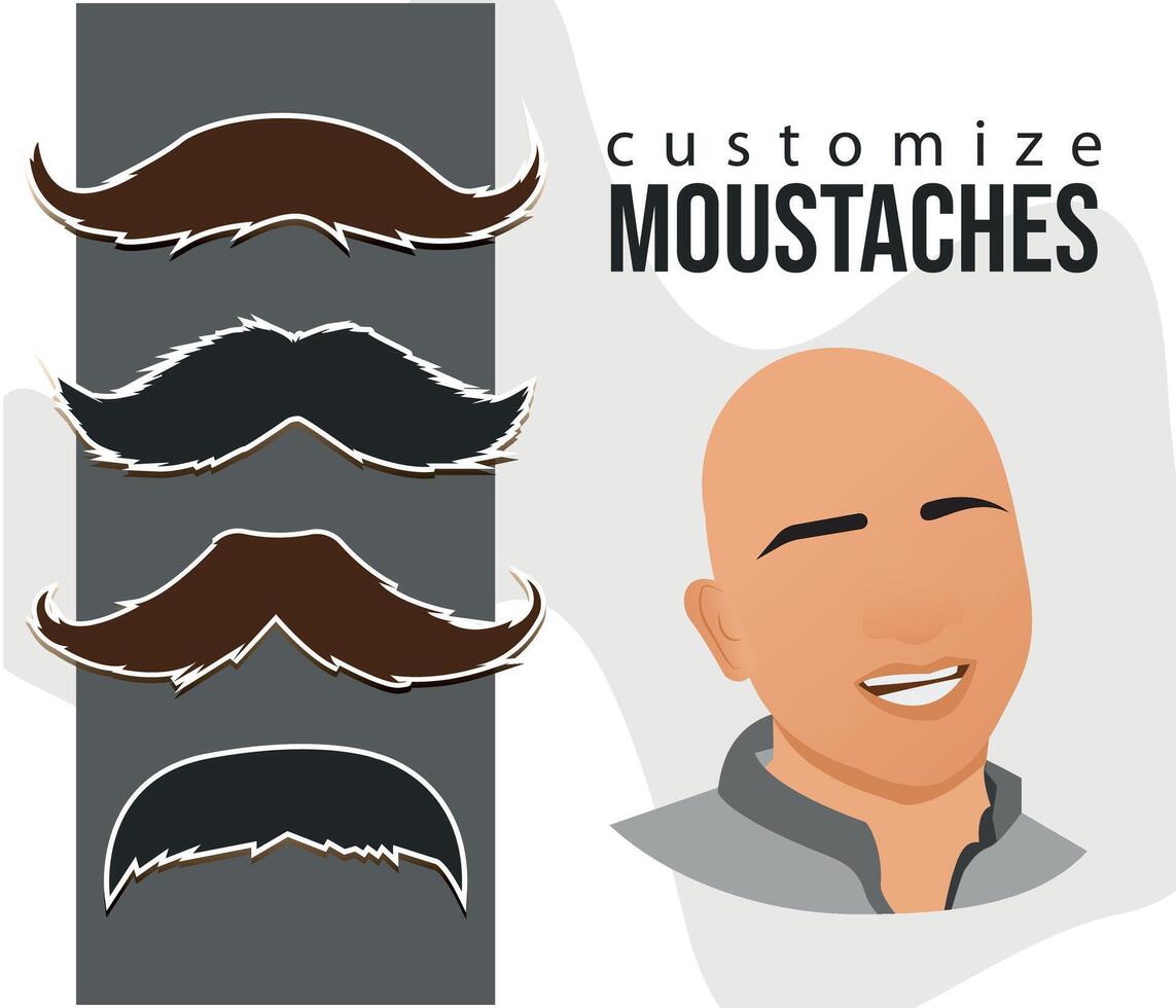 Man with customized mustache illustration in isolated white background vector