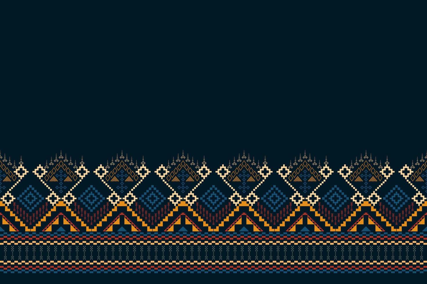 A traditional navy blue geometric ethnic pattern design in , illustration. Textile of Ikat seamless pattern border abstract design for fabric print cloth dress vector