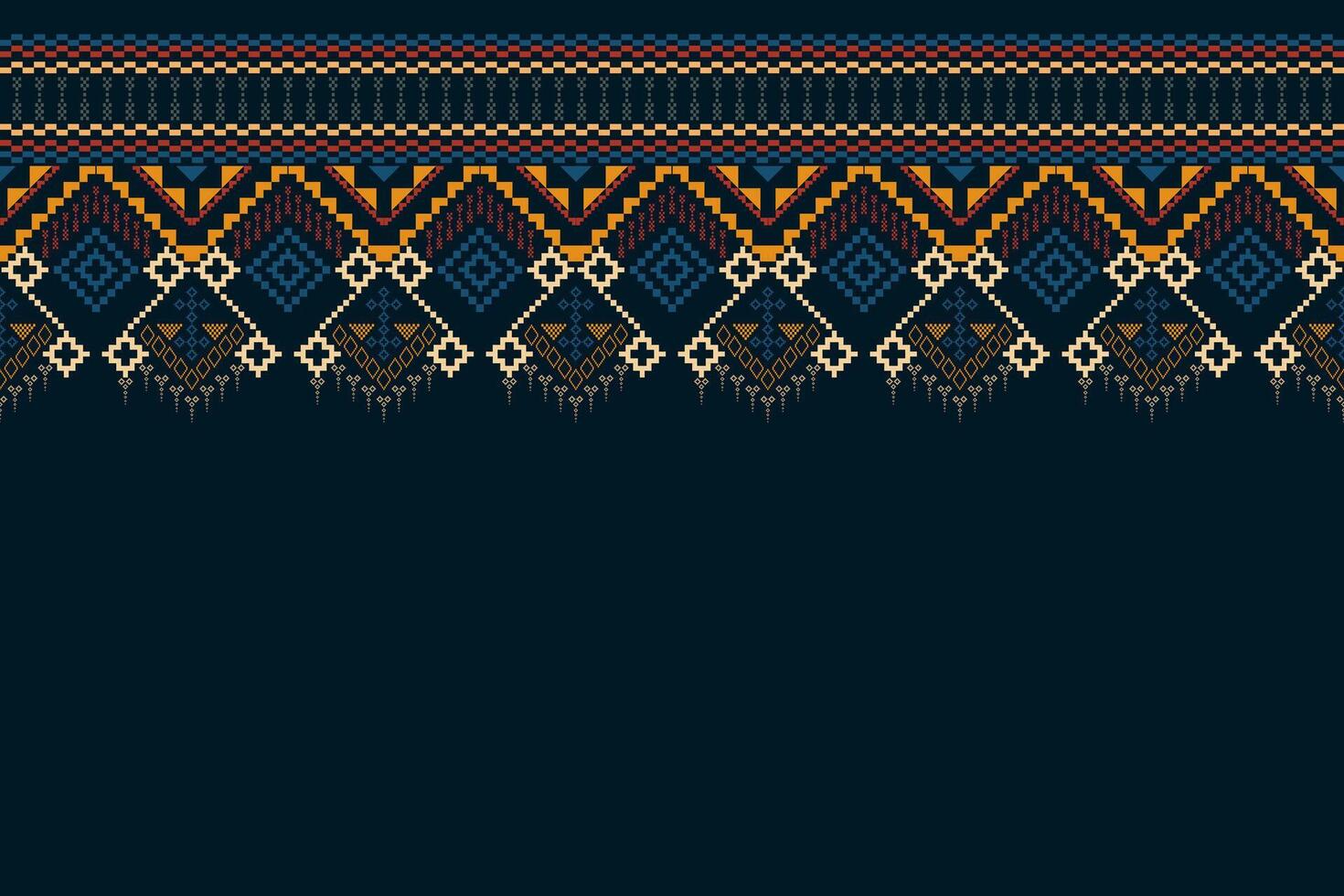 Traditional navy blue geometric ethnic pattern design in , illustration. Textile of Ikat seamless pattern border abstract design for fabric print. vector