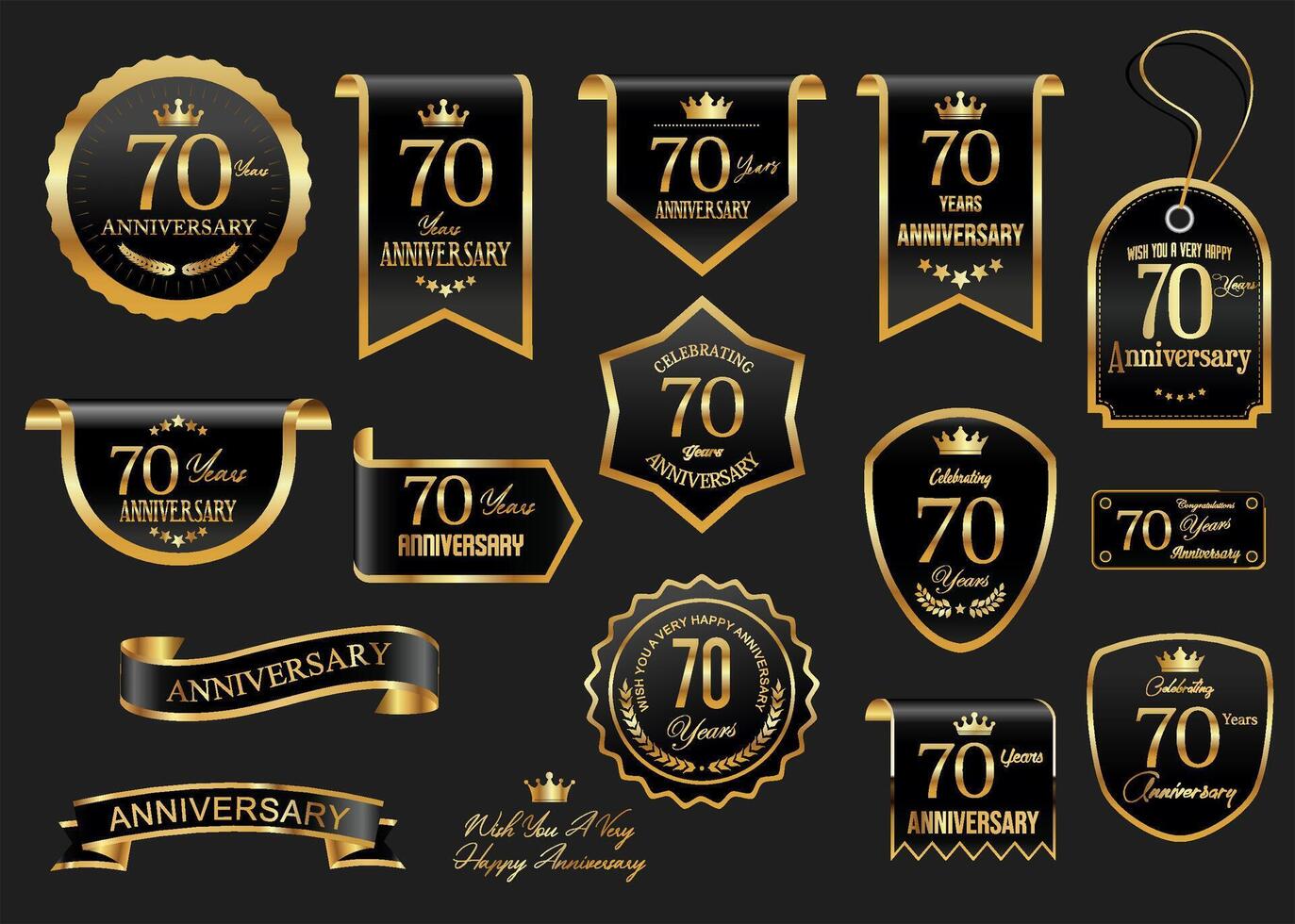 Collection of Anniversary gold laurel wreath badges and labels illustration vector